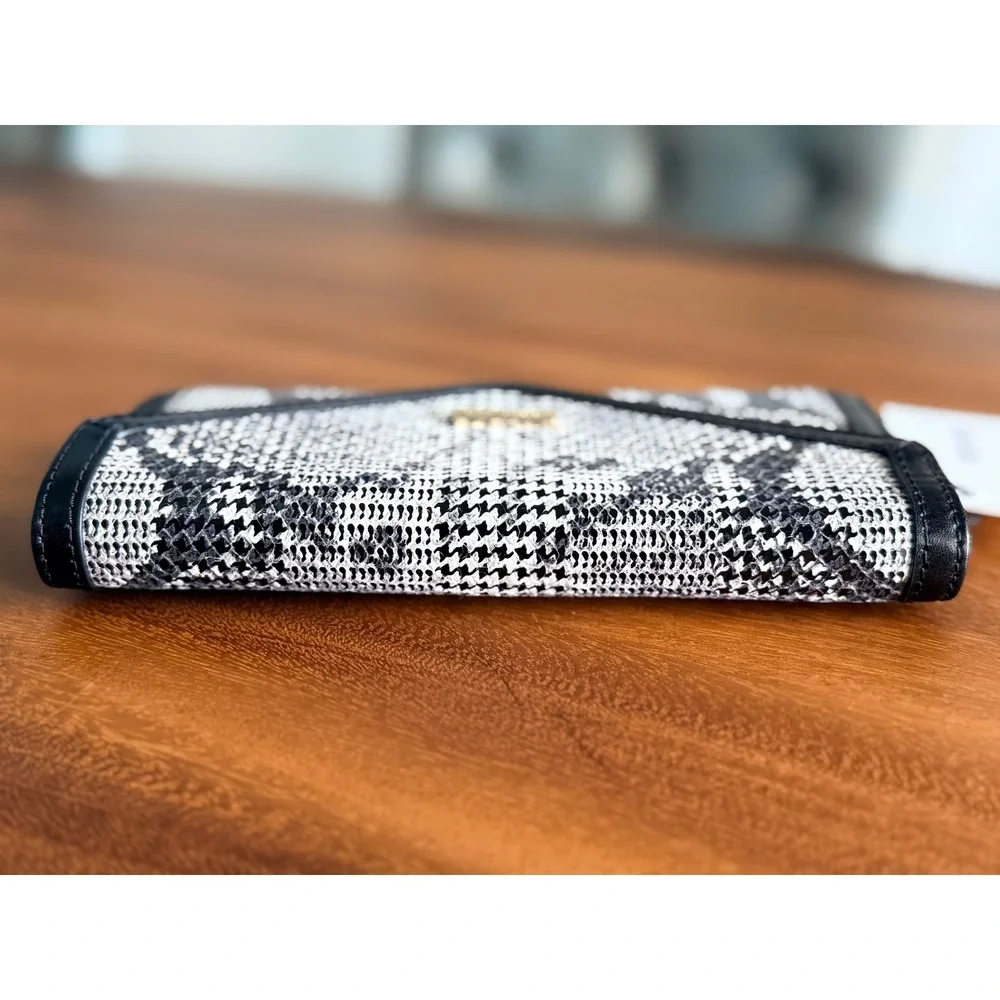 NWT $195 Brahmin Veronica Black Spark Houndstooth Snakeskin Leather Wallet